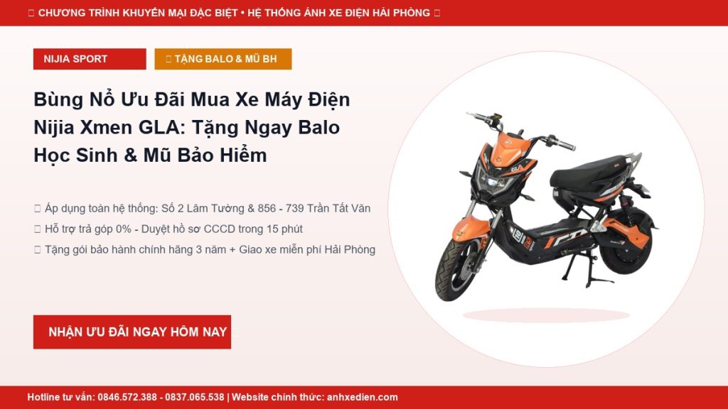 Bùng Nổ Ưu Đãi Mua Xe Máy Điện Nijia Xmen GLA: Tặng Ngay Balo Học Sinh & Mũ Bảo Hiểm