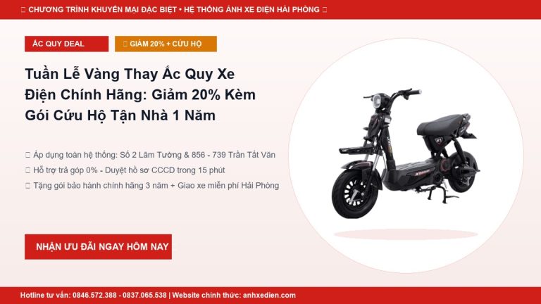 Tuần Lễ Vàng Thay Ắc Quy Xe Điện Chính Hãng: Giảm 20% Kèm Gói Cứu Hộ Tận Nhà 1 Năm